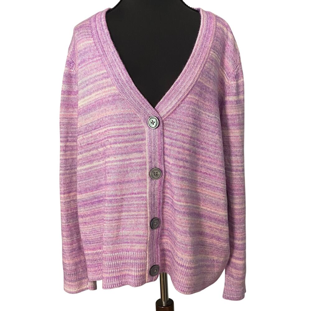 Talbots Plus 2X Purple Space Dye Cotton Blend Button Front Cardigan Sweater